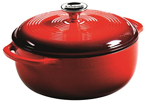 Lodge 4.5 Qt Enamel Cast Iron Dutch Oven - Red, Moisture-Locking & Even Heat