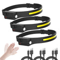 Rechargeable LED Headlamp with Motion Sensor - 3 Pack Black Ultra Bright Head Light