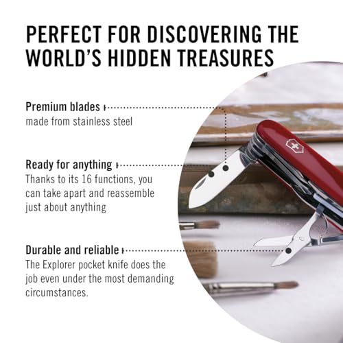 Victorinox Explorer Swiss Army Knife - 16-Function Pocket Multi-Tool, Red