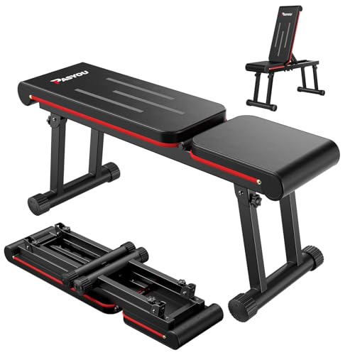 PASYOU Adjustable Weight Bench with 660LB Capacity, Foldable Incline Flat Workout Bench for Home Gym