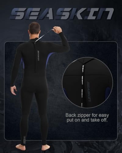 Men's Full Wetsuit 3mm Dive Suit with Back Zip - Black Blue XL
