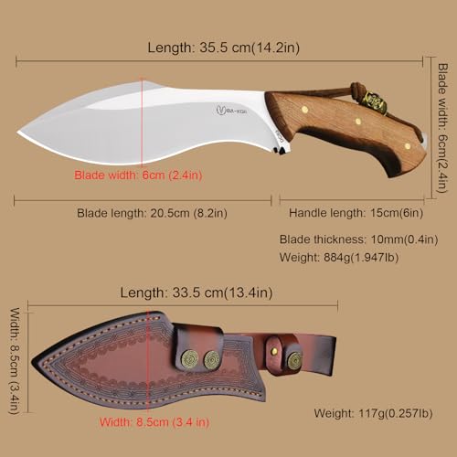 BA-KOR Survivor III Fixed Blade Knife BA-K0c 10mm Thick Steel with Leather Sheath, Outdoor Hunting & Camping Tool