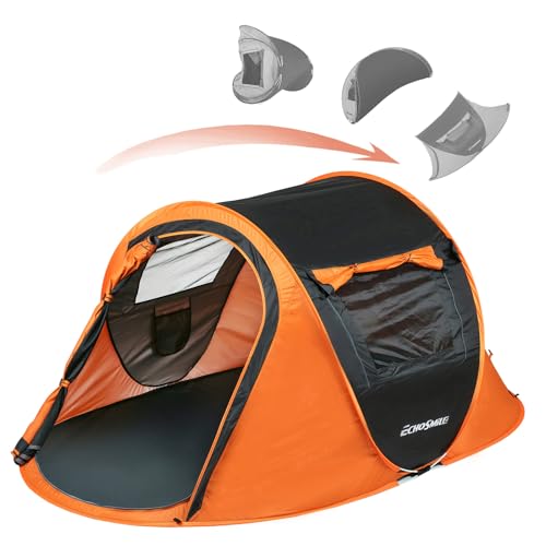 EchoSmile 2-Person Black & Orange Instant Pop Up Camping Tent, Easy Setup