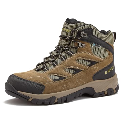 HI-TEC Yosemite WP Mid Waterproof Hiking Boots for Men - Dark Green Olive, Lightweight & Breathable Outdoor Trekking Shoes