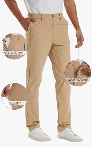Men's Lightweight Golf Pants - 34W x 36L, Light Khaki, Quick Dry Stretch Trousers