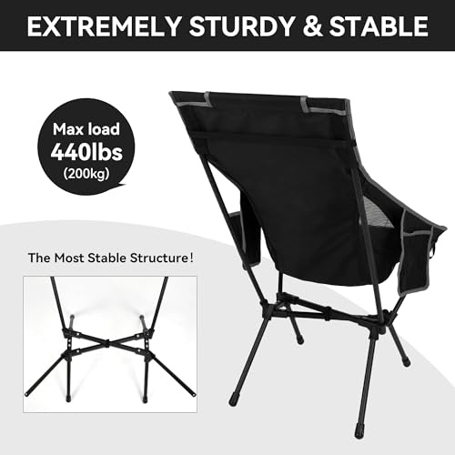 Black 2-Pack Portable Folding Camping Chairs with Adjustable Pillow & Heavy-Duty Support