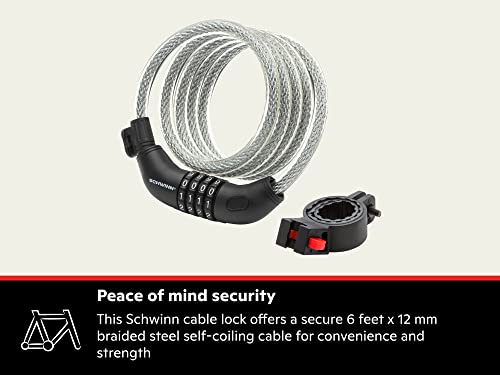 Bike Cable Lock 6 ft x 12 mm Combination Steel Security Lock - Black & Silver (Level 3) with Vinyl Cover & Carrying Bracket