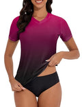 Women's V-Neck Short Sleeve Rash Guard Swim Shirt for Water Sports