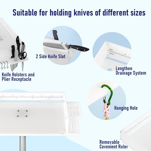 Boat Bait Cutting Board with Adjustable Rod Holder and Tool Slots - Marine-Grade Fishing Fillet Table