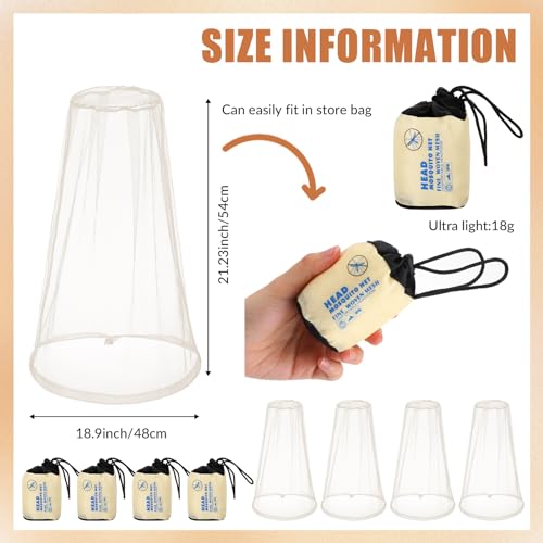 Mosquito Head Net Face Mesh Beige 4 Pack Outdoor Bug Protection