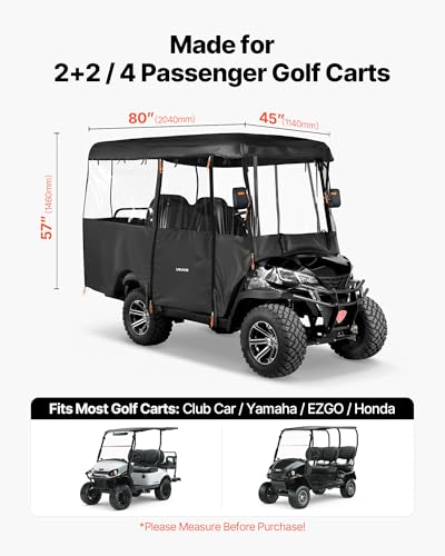 VEVOR 2+2/4 Passenger Golf Cart Cover Waterproof 600D Oxford Fabric, Fits Most Models, Black