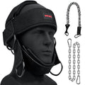 Black Neck Harness for Strength Training with 30-Inch Steel Chain - Heavy Duty Support