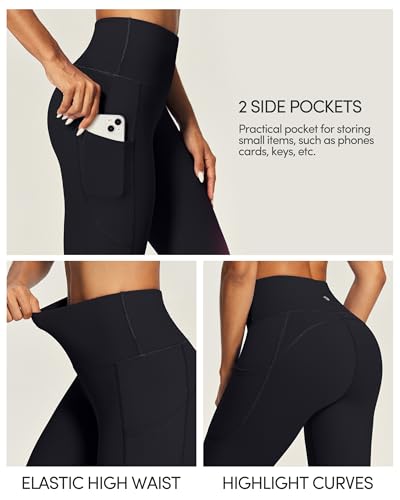 IUGA Fleece Lined Leggings Women Thermal Winter Pants with Pockets - Small Black