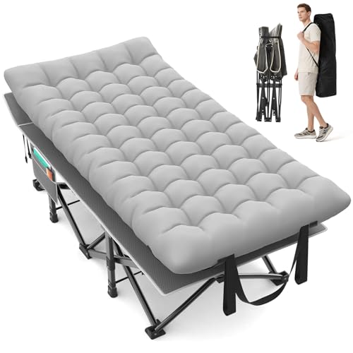 Suteck 32-Inch XXL Folding Camping Cot with Removable Mattress, Ash Gray, 900LBS Capacity