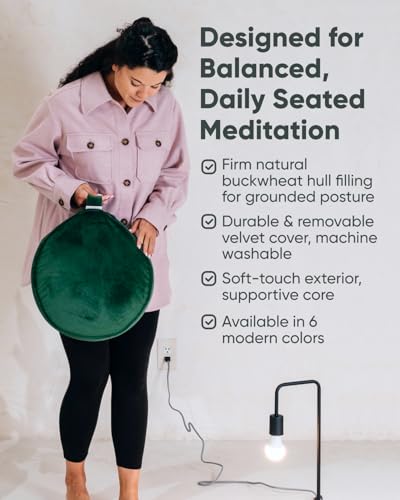 Emerald Velvet Meditation Cushion - Buckwheat Hull Support Floor Pillow with Removable Cover