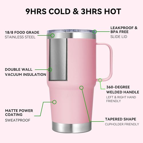 Pink 20 oz Stainless Steel Travel Tumbler with Handle - 12 Pack
