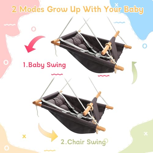 Tislly Dark Grey Outdoor & Indoor Baby Swing with 5-Point Safety Belt, Portable Toddler Porch Swing