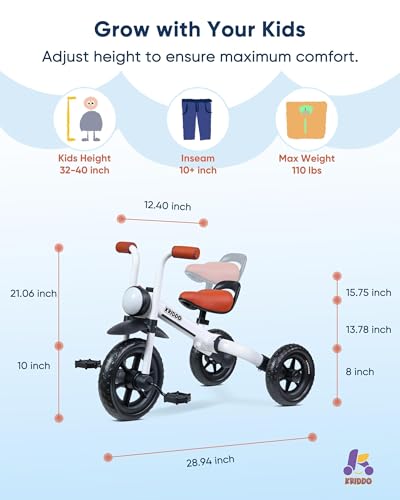 KRIDDO 2-in-1 Foldable Balance Bike & Tricycle for Toddlers, White