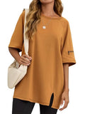 Tankaneo Womens Oversized Workout T-Shirt - Medium Camel