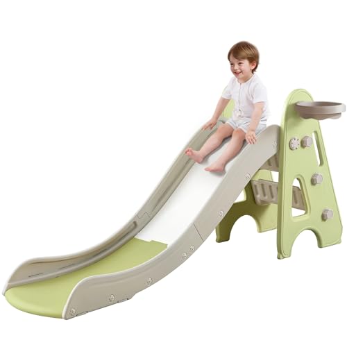 HAPPYMATY Green 3-in-1 Toddler Slide Set with Basketball Hoop & Balls