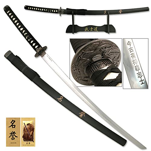 Japanese Samurai Sword Katana with Stand - Last Samurai Honor, 41.5 Inch, Black Scabbard