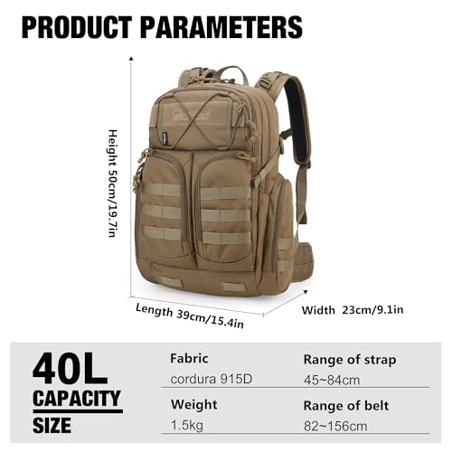 40L Military Tactical Backpack Khaki, Molle Assault Pack for Outdoor Use