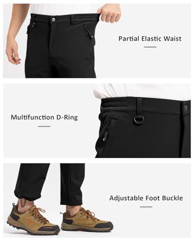 Men's Snow Pants Fleece Lined Waterproof Softshell Ski & Hiking Insulated Pants - Black 36
