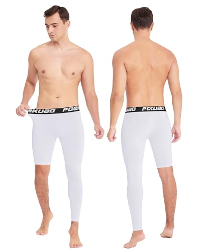 Men's Basketball Compression Pants Full Length Single Leg Tights - White Left Medium