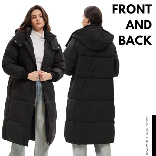 PUFFIT Women's Long Puffer Jacket - Thickened Winter Down Coat, Medium Black