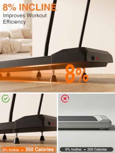 Yellow Under Desk Treadmill with Incline, Portable Walking Pad & Handlebar