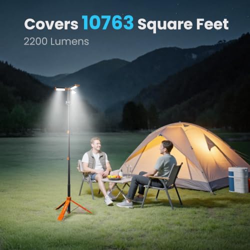 Rechargeable Camping Lantern with Remote, Telescopic Tripod - Orange