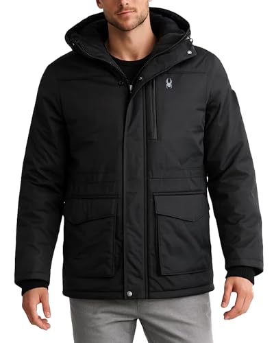 Spyder Men's Medium Black Waterproof Winter Coat with Hood & Fleece Lining