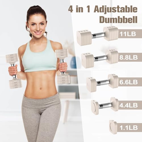 Hezeyferg 11LB Adjustable Dumbbell Set for Home Gym Beige - 22LB Pair