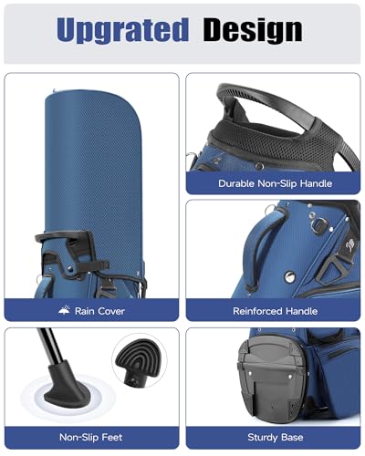 Findway Blue 14-Way Golf Stand Bag with Rain Cover & Padded Straps, Lightweight