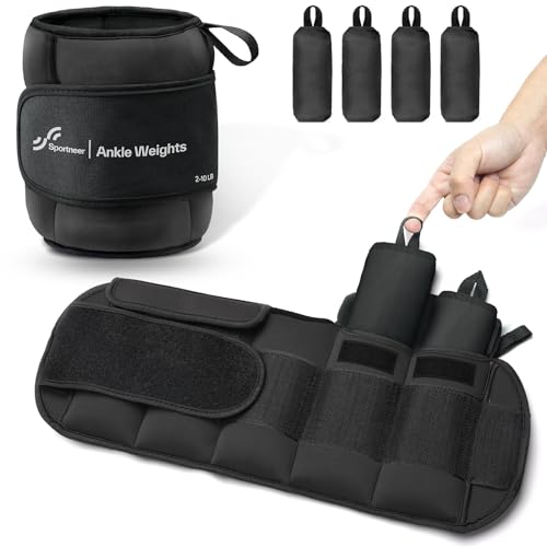 Sportneer Adjustable Ankle Weights for Men & Women - Black, 20lbs Pair