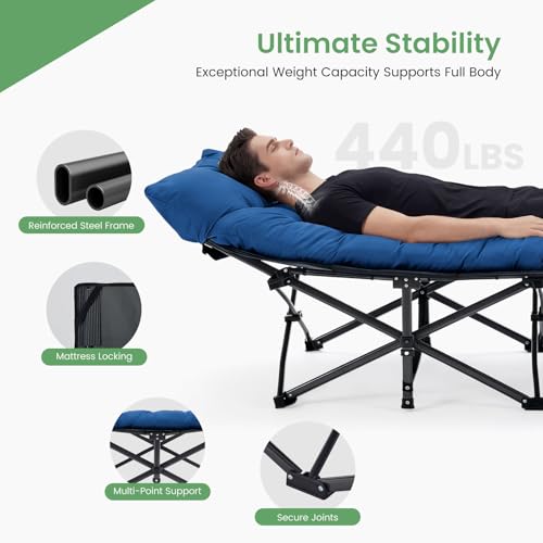 OLIXIS Foldable Camping Cot with Pad - Heavy-Duty Portable Bed, Modern Blue