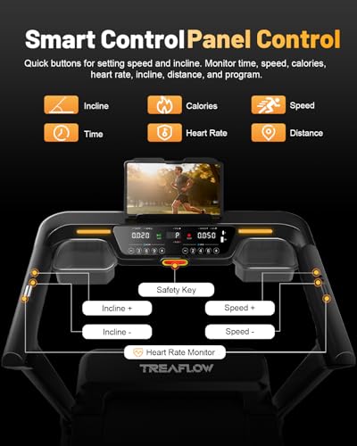 TREAFLOW Folding Treadmill with 25% Auto Incline & 3.5HP Motor - Black
