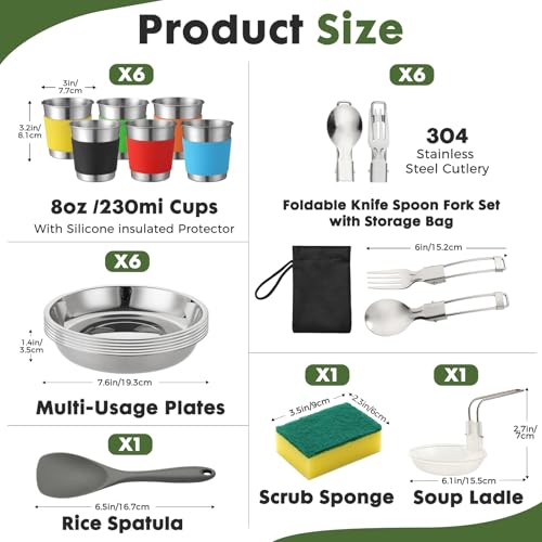 43-Piece Camping Cookware Set for 6 with Pots, Pans, Utensils & Cups