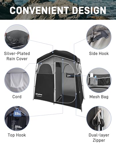 2 Room Black/Grey Portable Shower & Privacy Tent for Camping & Beach
