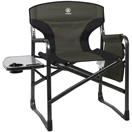 Ever Advanced Dark Green Aluminum Camping Chair 350 lb Capacity, Foldable with Side Table