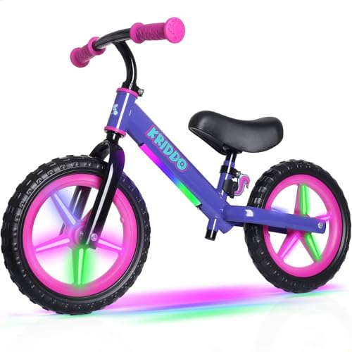 KRIDDO LED Purple Toddler Balance Bike for 2-5 Year Olds – Adjustable & Multi-Terrain