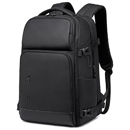 Black Expandable Travel Backpack with USB Charging Port & 17 Inch Laptop Compartment - Large