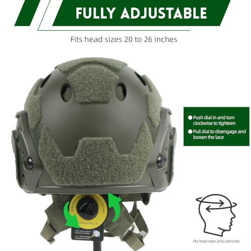 Green Adjustable Tactical Helmet with Counterweight Pouch & Cover for Airsoft and Cosplay