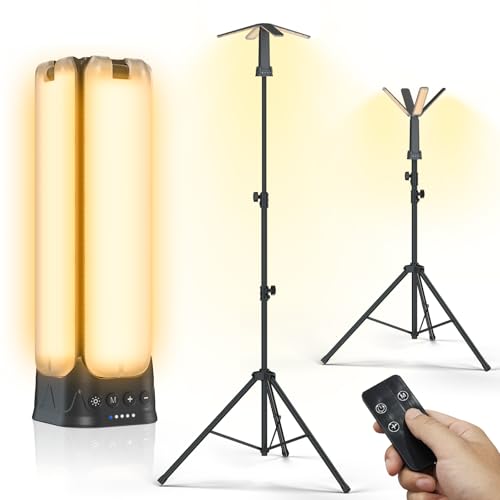 Clemas 8.2Ft Black Camping Light with Remote & Stand, 14000mAh Rechargeable Lantern, 6000 Lumen Portable Tent & Outdoor Work Light