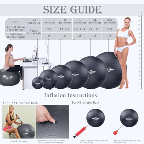 Black Exercise Ball 19-22 Inch Pilates Yoga Ball Chair with Pump
