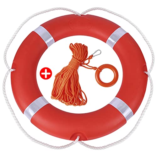 23 Inch Life Ring Buoy with 98.4 FT Floating Rope for Boat & Pool Safety