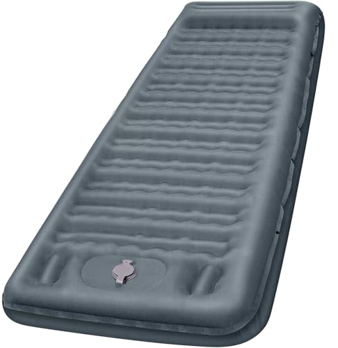 FNARMW Extra Thick Camping Sleeping Pad - 5 Inch Inflatable Mattress with Built-in Pillow & Foot Pump - Gray