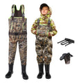 Kids Waterproof Chest Waders - 4.5mm Neoprene Youth Fishing & Outdoor Wear - Green, 8/9 Big Kid / Next Camo Evo