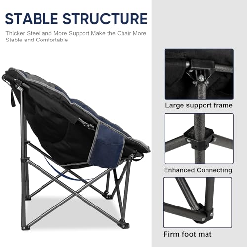 Oversized Camping Moon Chair - Purple & Grey Folding Padded Saucer with Side Pocket, 500lbs Capacity