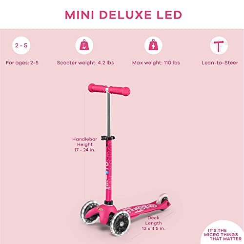 Light Pink Micro Kickboard Mini 3-Wheel Toddler Scooter with LED Lights